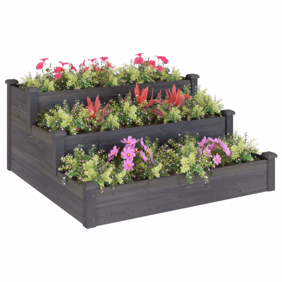 Astmeline kõrgendatud taimekast avatud põhjaga, hall nulupuit, 120 x 120 x 56 cm – 3