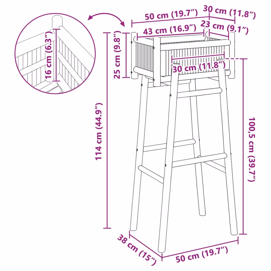Bambusest aia lillepott alusega, neutraalne, 50 x 38 x 114 cm – 8
