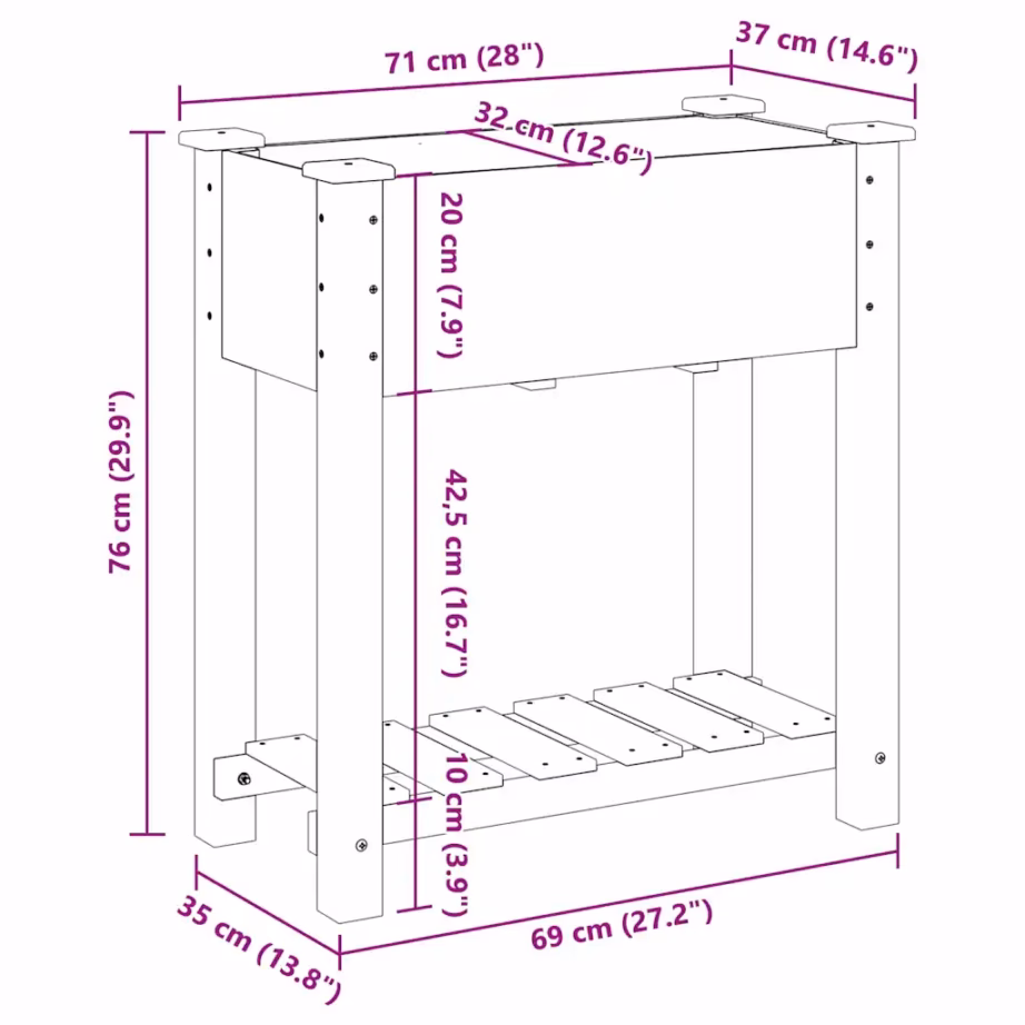Aia istutuskast riiuliga, beež kuusepuit, 71 x 37 x 76,5 cm – 11