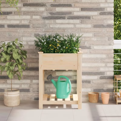Aia istutuskast riiuliga, beež kuusepuidust, 60 x 60 x 76,5 cm