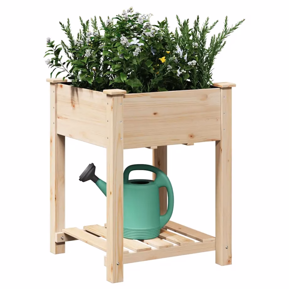 Aia istutuskast riiuliga, beež kuusepuidust, 60 x 60 x 76,5 cm – 3