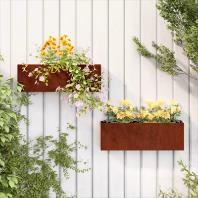 Seinale kinnitatavad taimekastid, 2 tk, roostes Corteni teras, 53 x 10 x 17 cm