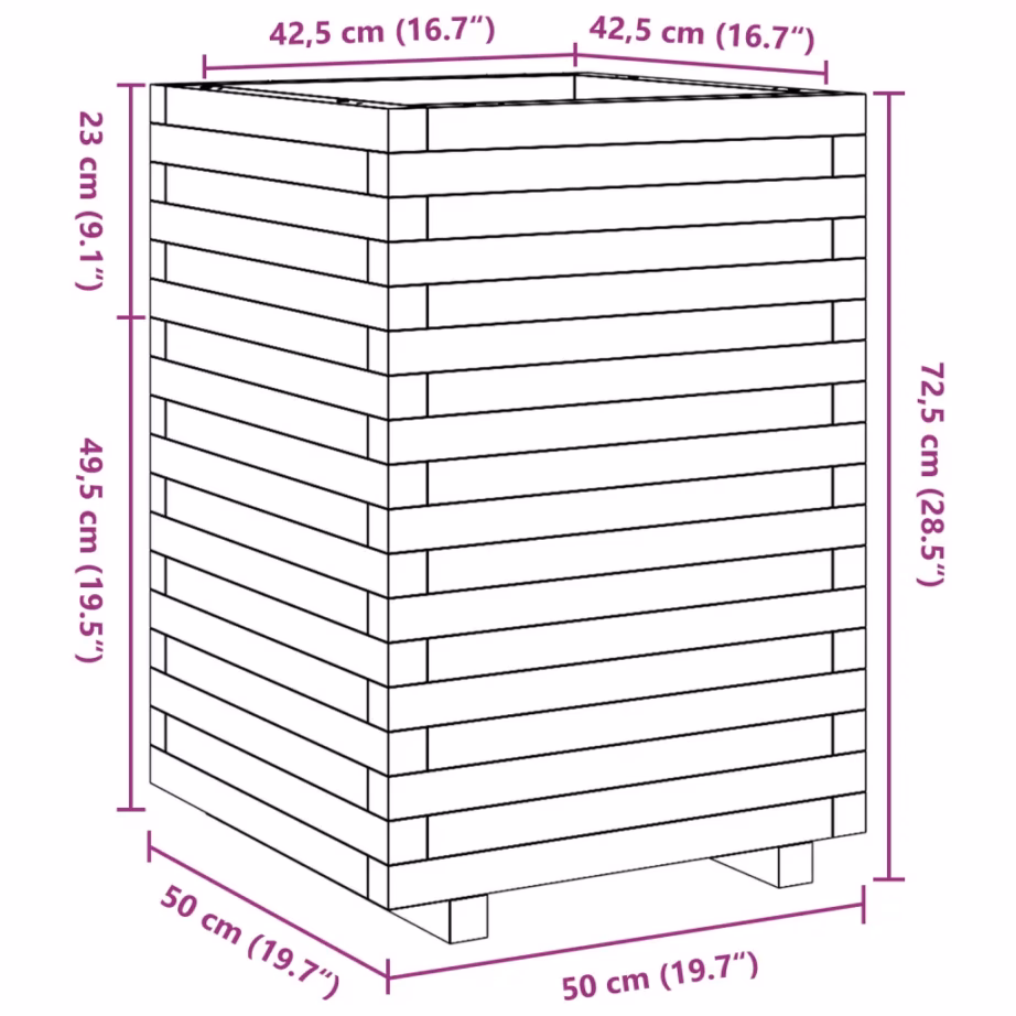 Aia taimekast ebatsuuga puidust, 50 x 50 x 72,5 cm - 10
