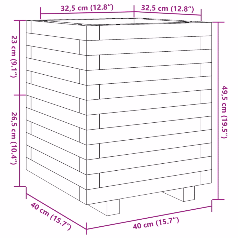 Ebatsuugapuidust aia taimekast, 40 x 40 x 49,5 cm – 10