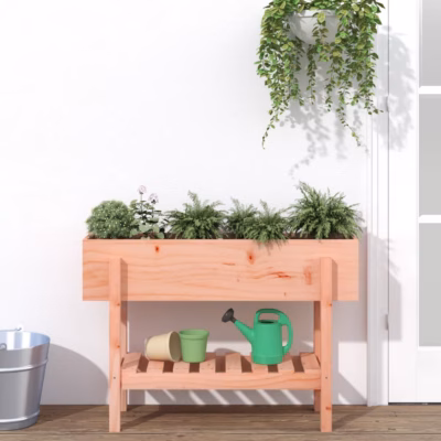Kõrgendatud taimelava ebatsuugapuidust, riiuliga, 101 x 30 x 69 cm