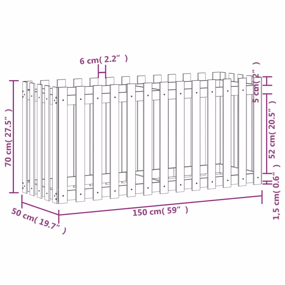 Aia disainiga kõrgendatud taimelava, töötlemata ebatsuugapuit, pruun, 150 x 50 x 70 cm – 9