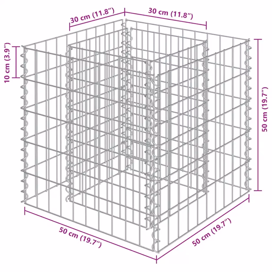 Gabioon-taimelava tsingitud terasest, hõbedane, 50 x 50 x 50 cm – 7