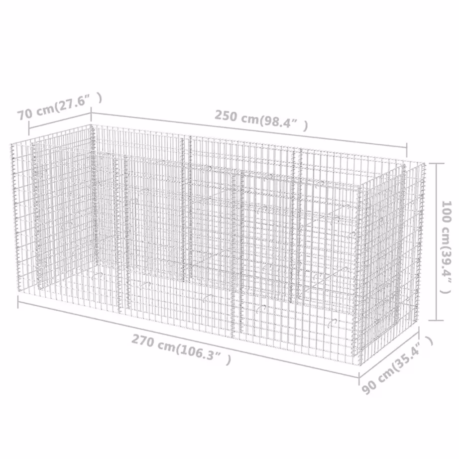 Gabioon-taimelava aeda, tsingitud teras, hõbedane, 270 x 90 x 100 cm – 7