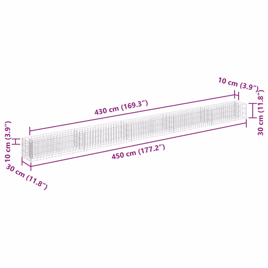 Gabioon-taimelava aias ja siseõues, tsingitud teras, hõbedane, 450 x 30 x 30 cm – 7