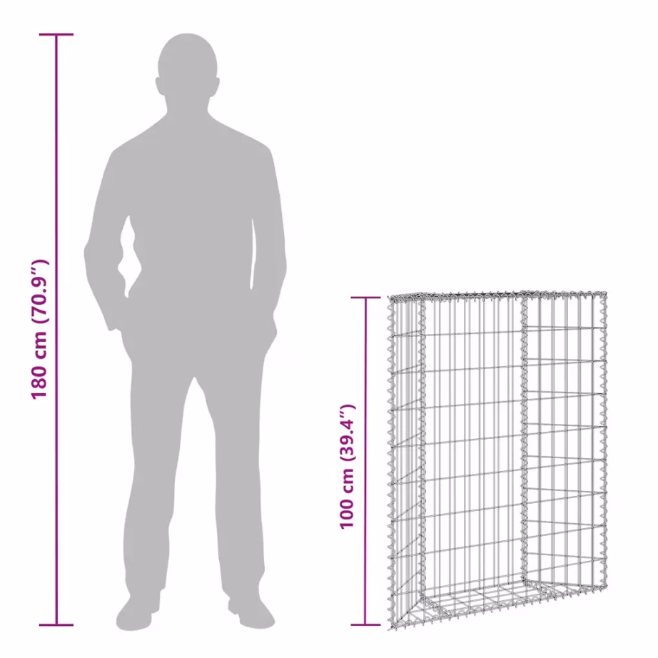 Gabioon-taimelava tsingitud terasest, hõbedane, 80 x 20 x 100 cm – 11