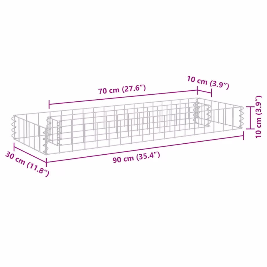 Gabioon-taimelava lillepeenrale, tsingitud teras, hõbedane, 90 x 30 x 10 cm – 6