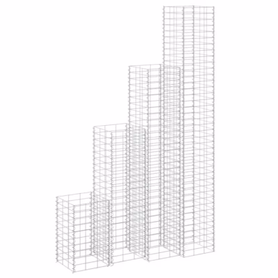 Gabioon-taimelavade komplekt, 4 tk, hõbedane raud, 30 x 30 x 50–200 cm