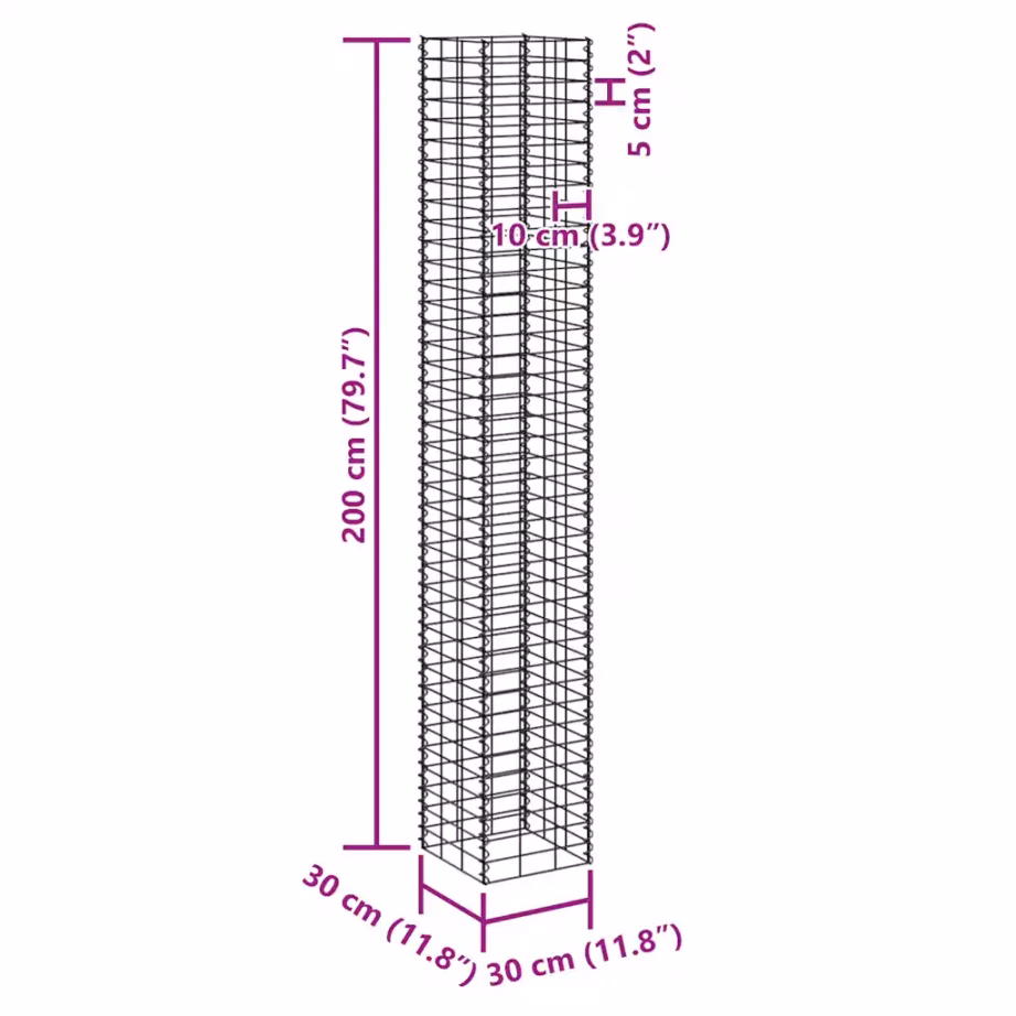 Gabioon-taimelavade komplekt, 4 tk, hõbedane raud, 30 x 30 x 50–200 cm – 10