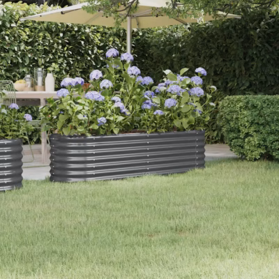 Ovaalne aia taimelava, galvaniseeritud teras, antratsiithall, 152 x 40 x 36 cm