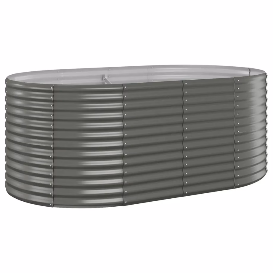 Ovaalne aia taimelava, hall galvaniseeritud teras, 175 x 100 x 68 cm - 2
