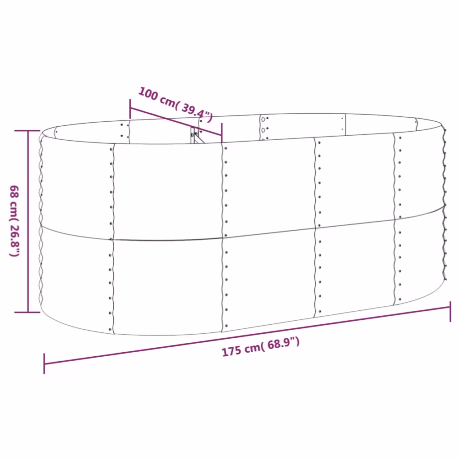 Ovaalne aia taimelava, hall galvaniseeritud teras, 175 x 100 x 68 cm - 6