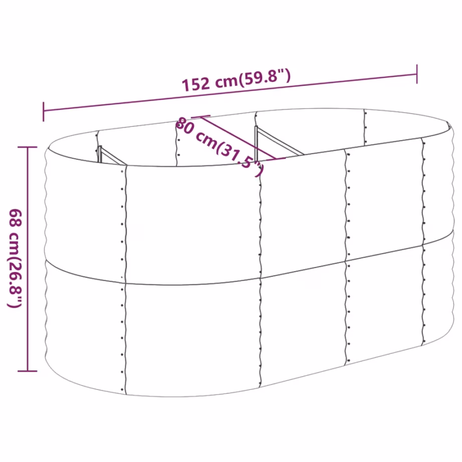 Hall ovaalne aia taimelava, galvaniseeritud teras, 152 x 80 x 68 cm – 6
