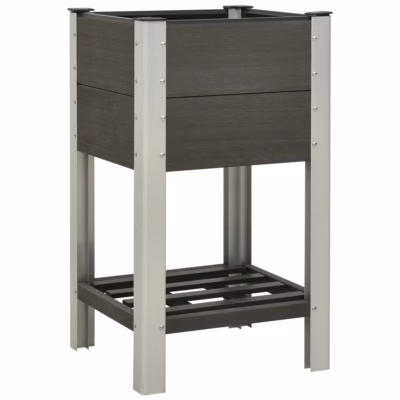 Kõrgendatud aia taimelava riiuliga, hall WPC, 50 x 50 x 90 cm