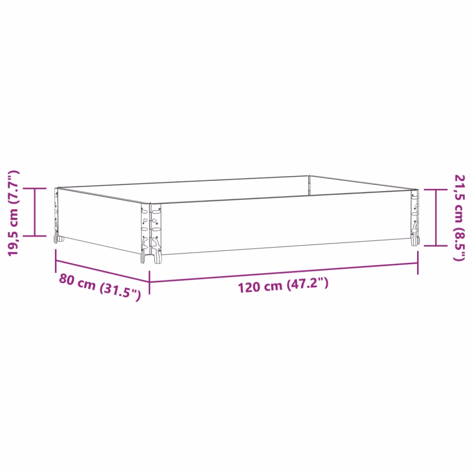 Hall männipuidust virnastatav taimekast aeda, tsingitud metallnurkadega, 120 x 80 x 21,5 cm – 8