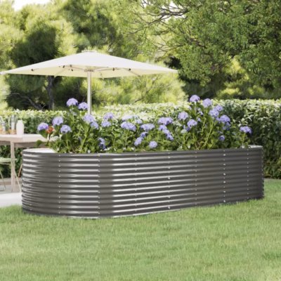 Ovaalne aia taimekast, hall galvaniseeritud teras, 291 x 140 x 68 cm