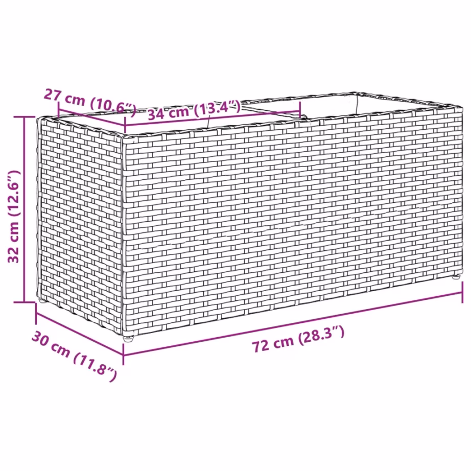 Hall polürotangist taimekast 2 riidest kotiga, 72 x 30 x 32 cm – 11