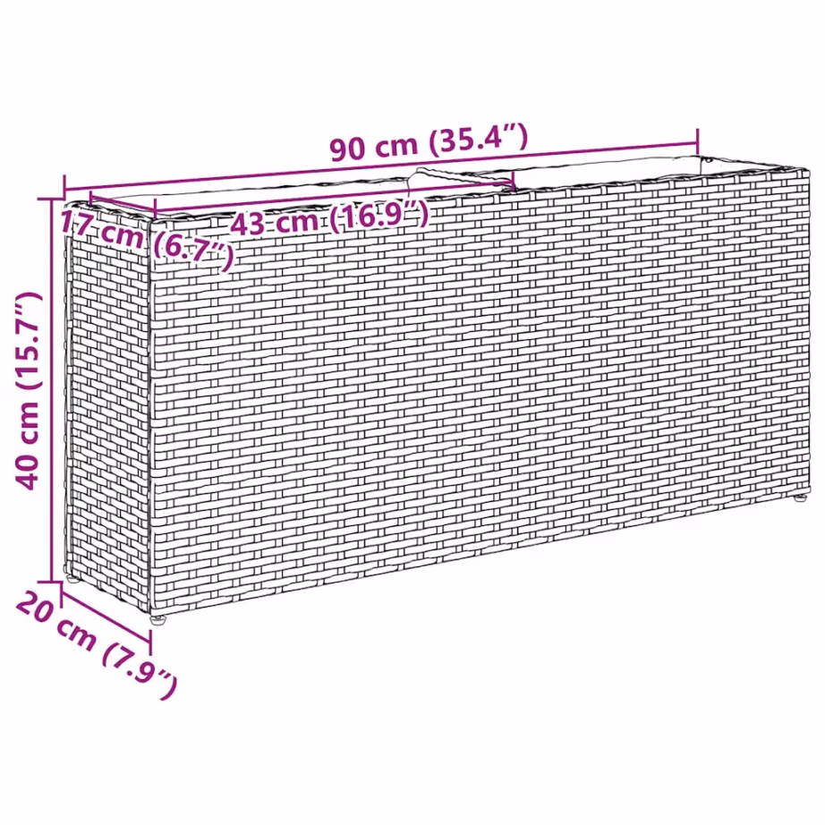 Polürotangist aia taimekastid 2 potiga, 2 tk, hall, 90 x 20 x 40 cm – 12