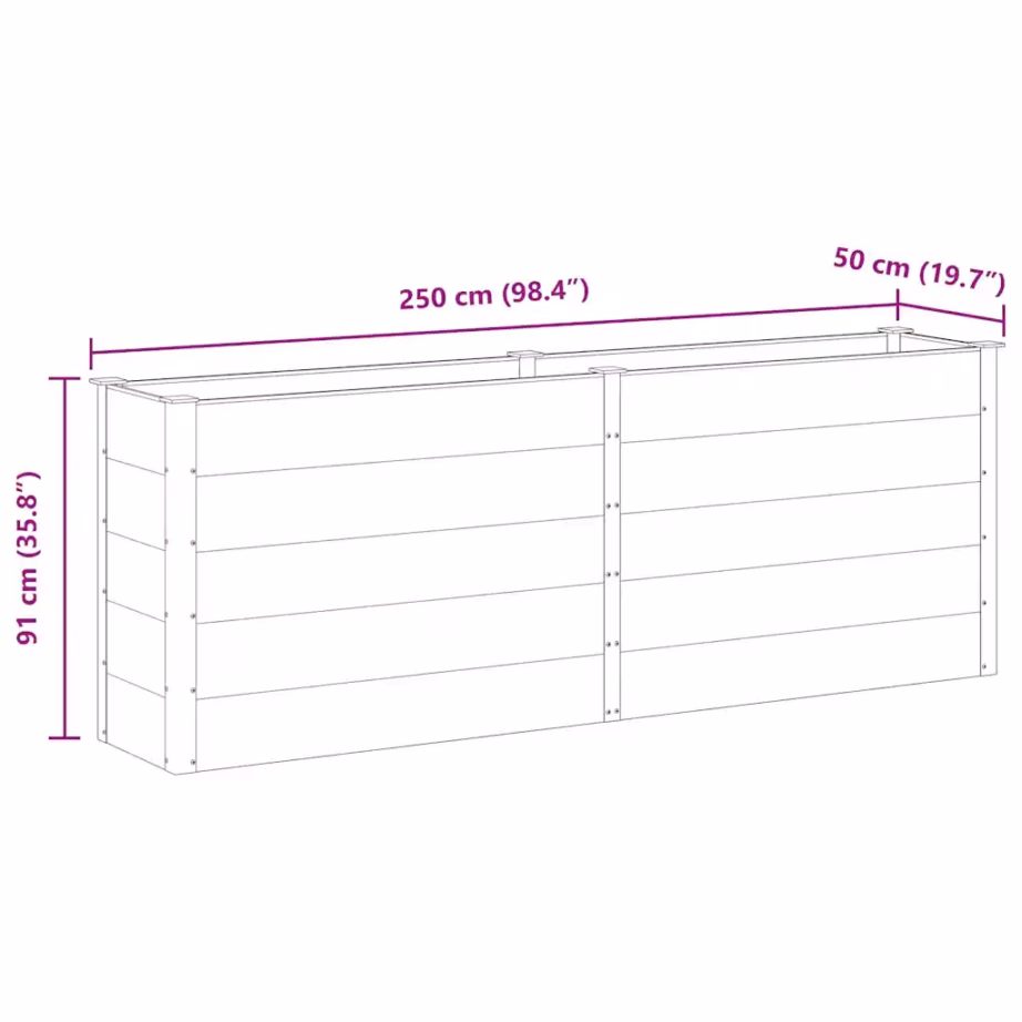 Hall kõrgendatud taimelava aeda, puidu-plasti segu, 250 x 50 x 91 cm – 7