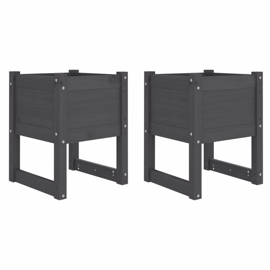 Tõstetud taimekastid, 2 tk, hall täismännipuidust, 40 x 40 x 52,5 cm – 2