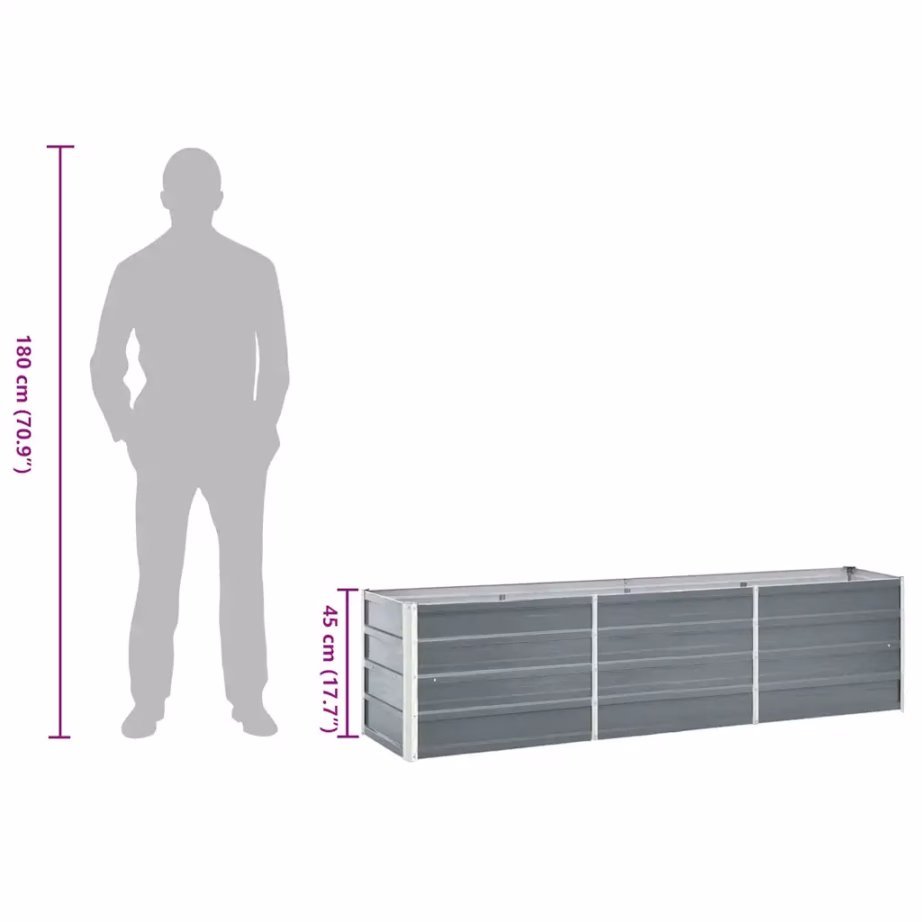Hall tsingitud terasest taimelava avatud põhjaga, 240 x 40 x 45 cm – 9