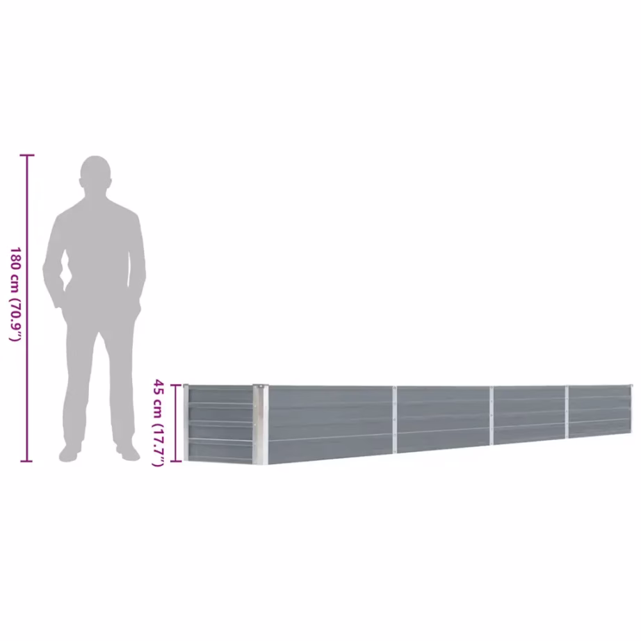 Hall tsingitud terasest taimelava, 320 x 40 x 45 cm – 9