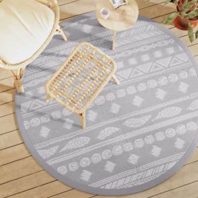 Ümberpööratav hall õuevaip ARAKIL, jacquard-mustriga, Ø 160 cm, polüpropüleen