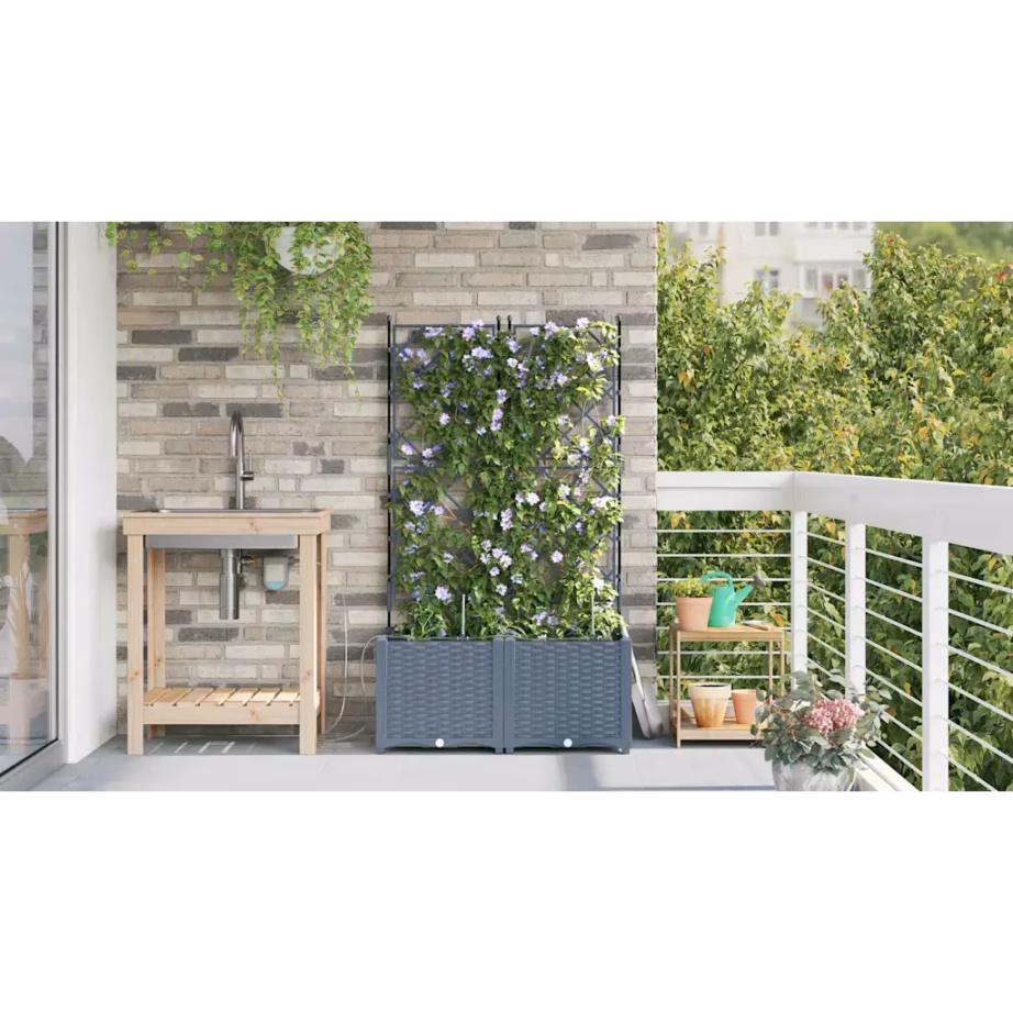 Aia istutuskast trellise ja kastmissüsteemiga, 2 tk, helehall teras, 80 x 40 x 142 cm – 4