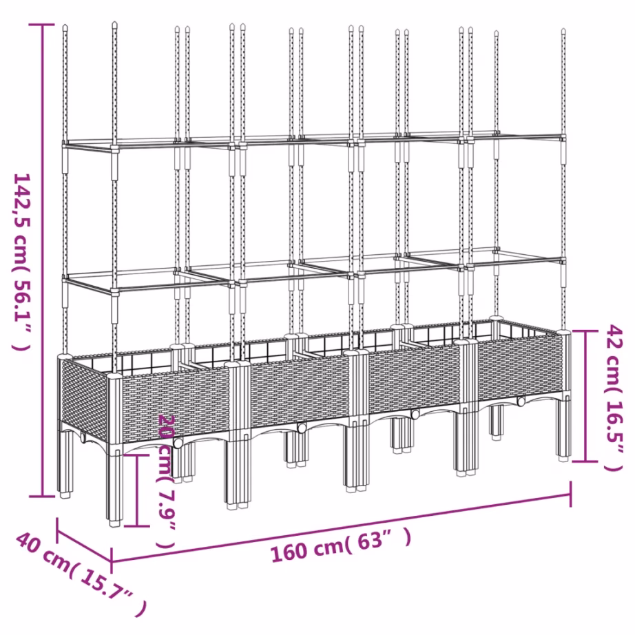 Helehall rotangimustriga võrega kõrge taimekast, PP, 160 x 40 x 142,5 cm – 7