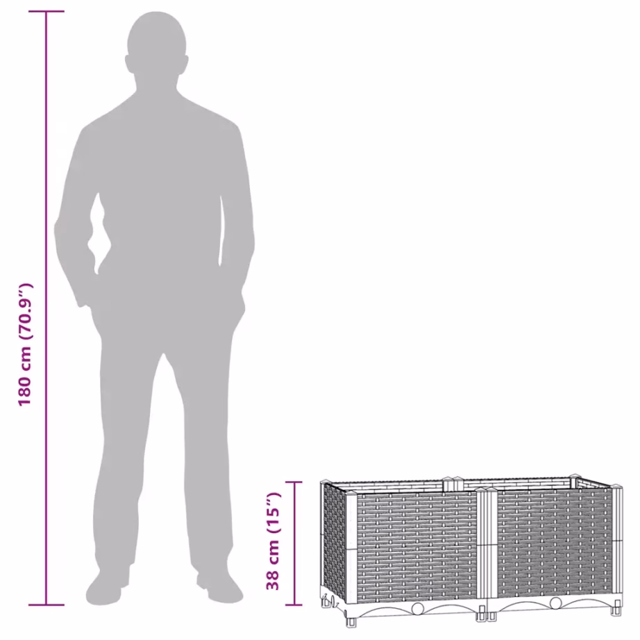 Helehall rotangimustriga taimelava, polüpropüleen, 80 x 40 x 38 cm – 9