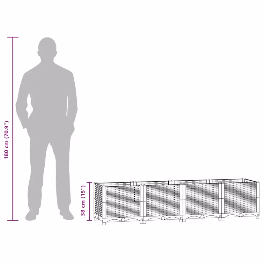 Helehall polüpropüleenist taimelava rotangimustriga, 160 x 40 x 38 cm – 9
