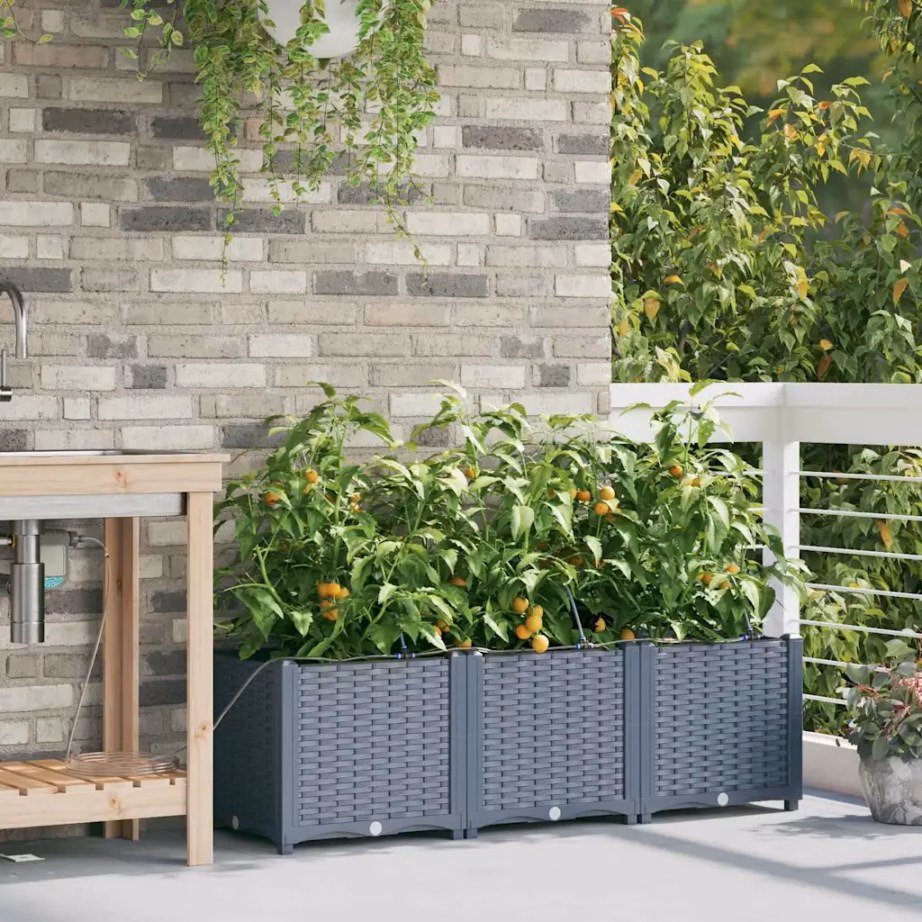 Terasest istutuskast kastmissüsteemiga, helehall, 3-osaline, 120 x 40 x 37,5 cm – 3