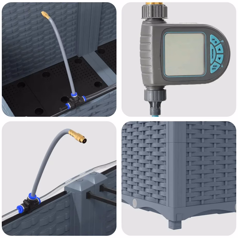 Terasest istutuskast kastmissüsteemiga, helehall, 3-osaline, 120 x 40 x 37,5 cm – 9