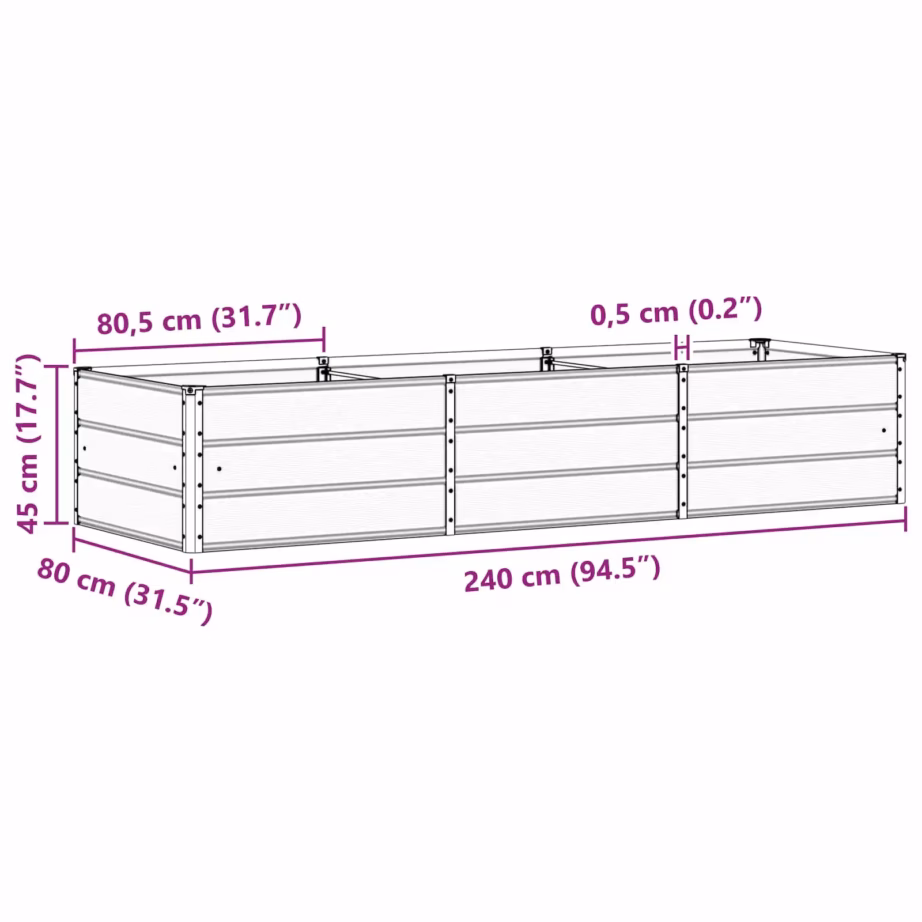 Helehall terasest taimekast, 240 x 80 x 45 cm – 7