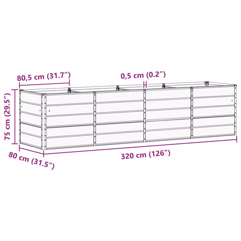 Helehall terasest taimekast, 240 x 80 x 75 cm – 7