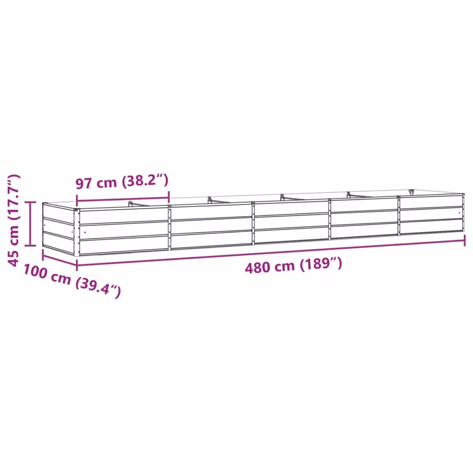 Helehall tsingitud terasest taimekast, 195 x 100 x 45 cm – 11