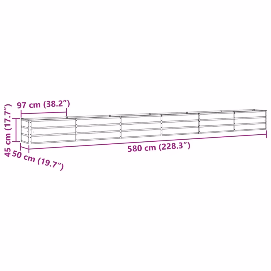 Helehall tsingitud terasest taimekast 580 x 50 x 45 cm – 7