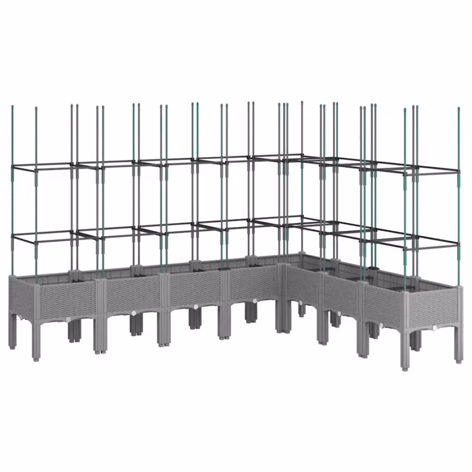 Võrega kõrgendatud taimekast, helehall rotangiviimistlus, PP, 200 x 160 x 142,5 cm – 2
