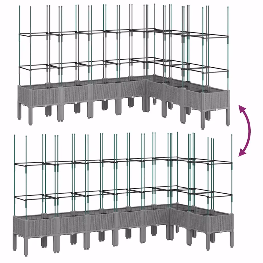 Võrega kõrgendatud taimekast, helehall rotangiviimistlus, PP, 200 x 160 x 142,5 cm – 6