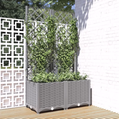 Võrega taimekast aeda ja rõdule, helehall PP, 80 x 40 x 136 cm