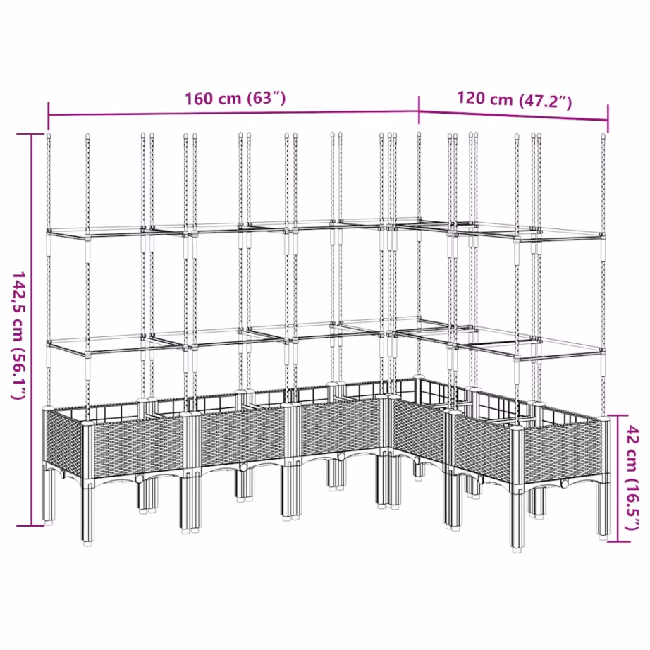 Helehall võrega taimekast ronitaimedele, PP, 160 x 120 x 142,5 cm – 8