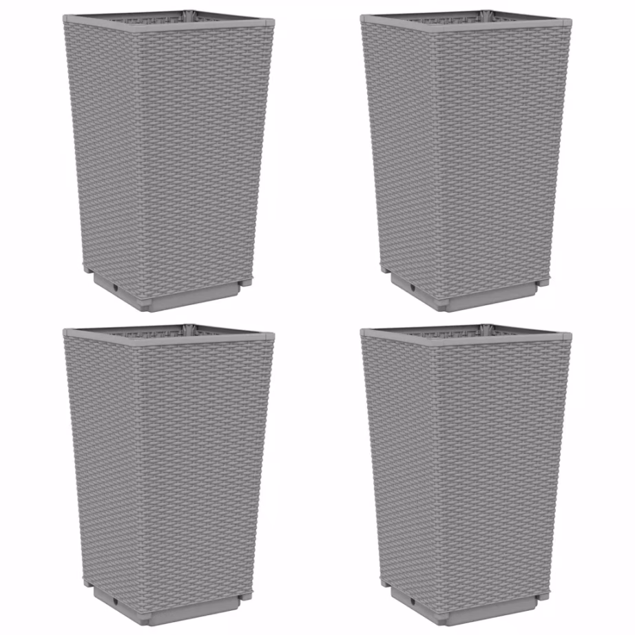 Aia taimekastid rotangimustriga, 4 tk, helehall PP, 32,5 x 32,5 x 57 cm – 2