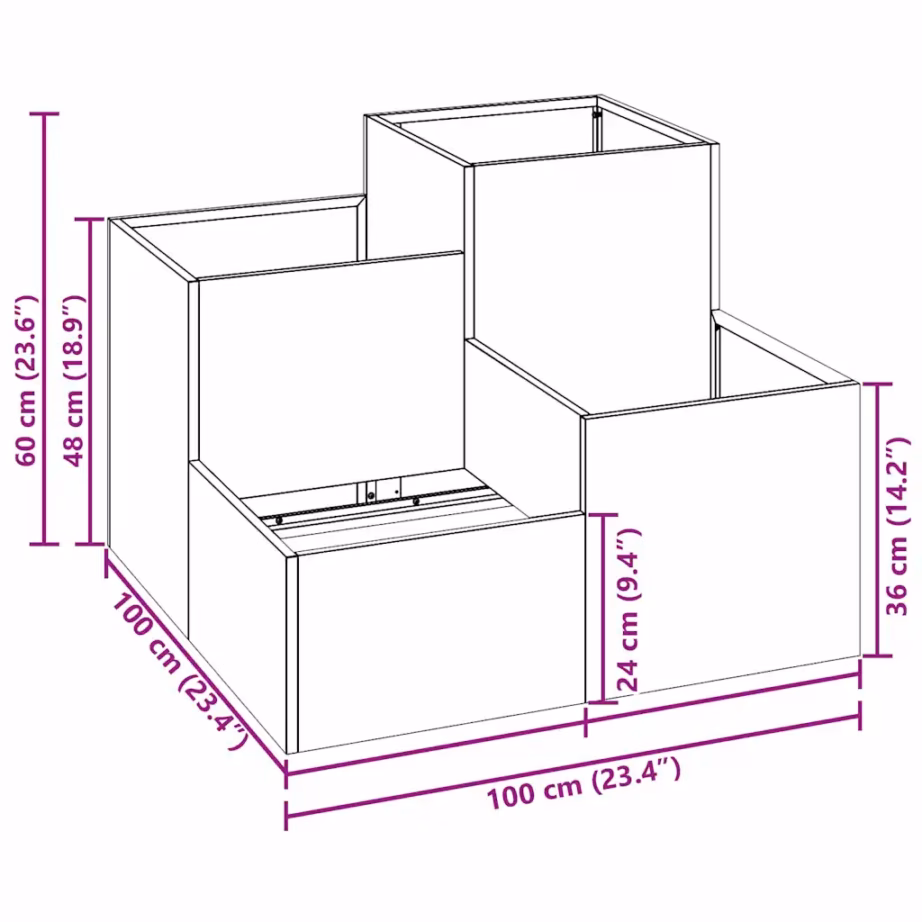 Hõbedane terasest aia istutuskast, 100 x 100 x 60 cm – 12
