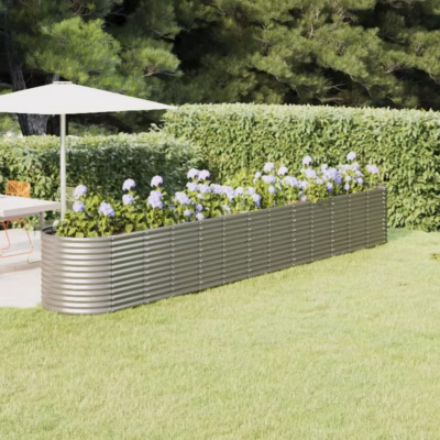 Hõbedane ovaalne aia taimelava, pulbervärvitud teras, 512 x 80 x 68 cm