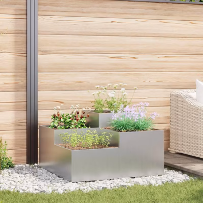 Hõbedane tsingitud terasest aia istutuskast, 80 x 80 x 48 cm