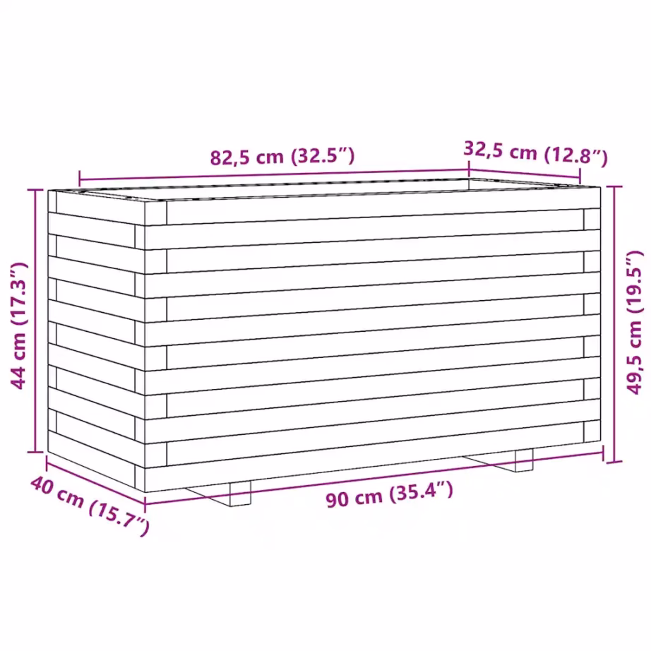 Puidust aia taimekast, pruun, survetöötlusega immutatud männipuit, 90 x 40 x 49,5 cm – 10